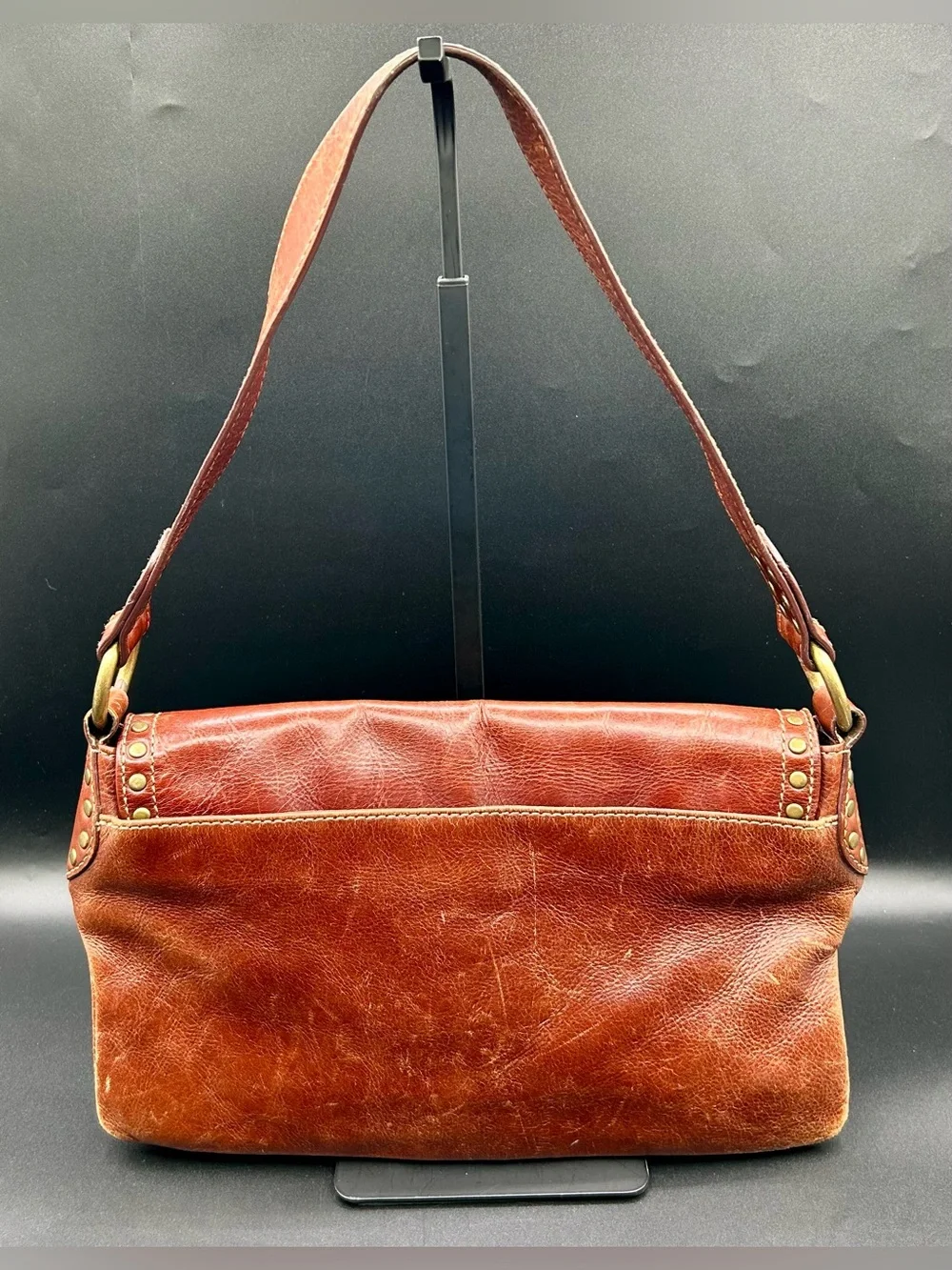 VINTAGE VIA SPIGA Shoulder Bag Tan-Cognac Leather.